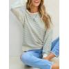 imageSHEWIN Womens Striped Sweatshirt Crewneck Casual Long Sleeve Pullover Tops Trendy 2025Apricot and Light Blue Stripe