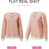 imageSHEWIN Womens Striped Sweatshirt Crewneck Casual Long Sleeve Pullover Tops Trendy 2025Apricot and Red Stripe