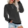 imageSHEWIN Womens Striped Sweatshirt Crewneck Casual Long Sleeve Pullover Tops Trendy 2025Black and White Stripe