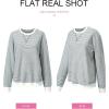 imageSHEWIN Womens Striped Sweatshirt Crewneck Casual Long Sleeve Pullover Tops Trendy 2025White and Navy Blue Stripe