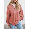 imageSHEWIN Womens Sweatshirt Casual Waffle Knit Half Zip Pullover Loose Long Sleeve Tops Fall Outfit ClothesBrick Red