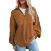 imageSHEWIN Womens Sweatshirt Casual Waffle Knit Half Zip Pullover Loose Long Sleeve Tops Fall Outfit ClothesBrown