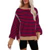 imageSHEWIN Womens Oversized Reverse Seam Sweatshirt Casual Long Sleeve Pullover Tops Lightweight Loose Crewneck SweatshirtsStrpied Red
