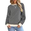imageSHEWIN Womens Striped Sweatshirt Crewneck Casual Long Sleeve Pullover Tops Trendy 2025Apricot and Gray Stripe