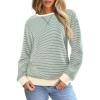 imageSHEWIN Womens Striped Sweatshirt Crewneck Casual Long Sleeve Pullover Tops Trendy 2025Apricot and Green Stripe