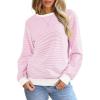 imageSHEWIN Womens Striped Sweatshirt Crewneck Casual Long Sleeve Pullover Tops Trendy 2025White and Pink Stripe