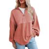 imageSHEWIN Womens Sweatshirt Casual Waffle Knit Half Zip Pullover Loose Long Sleeve Tops Fall Outfit ClothesBrick Red
