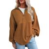 imageSHEWIN Womens Sweatshirt Casual Waffle Knit Half Zip Pullover Loose Long Sleeve Tops Fall Outfit ClothesBrown