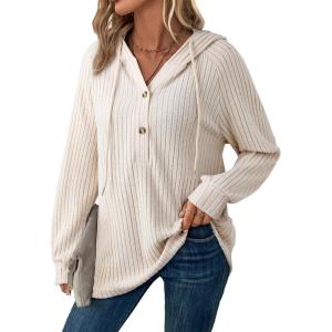 imageSHEWIN Fall Women Oversized Hoodies Spring V Neck Sweatshirts 2025Apricot
