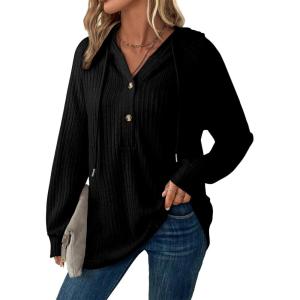 imageSHEWIN Fall Women Oversized Hoodies Spring V Neck Sweatshirts 2025Black