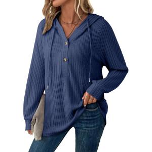 imageSHEWIN Fall Women Oversized Hoodies Spring V Neck Sweatshirts 2025Dark Blue