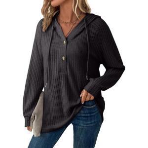 imageSHEWIN Fall Women Oversized Hoodies Spring V Neck Sweatshirts 2025Dark Grey