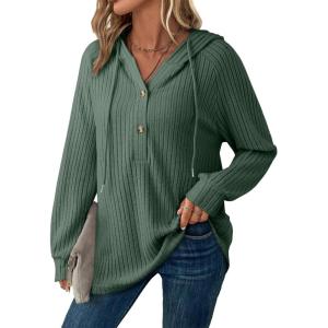 imageSHEWIN Fall Women Oversized Hoodies Spring V Neck Sweatshirts 2025Green