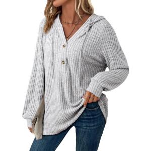 imageSHEWIN Fall Women Oversized Hoodies Spring V Neck Sweatshirts 2025Grey