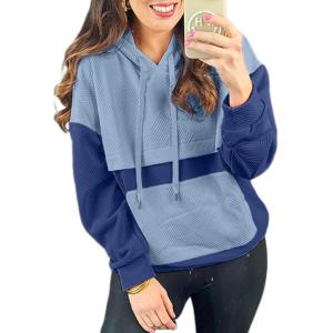 imageSHEWIN Womens Hoodies Casual Long Sleeve Textured Pullover Tops Loose Fit Drawstring Sweatshirt with PocketBlue