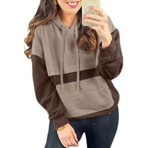 imageSHEWIN Womens Hoodies Casual Long Sleeve Textured Pullover Tops Loose Fit Drawstring Sweatshirt with PocketChestnut