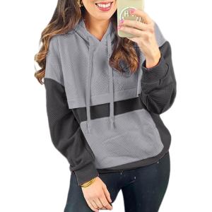 imageSHEWIN Womens Hoodies Casual Long Sleeve Textured Pullover Tops Loose Fit Drawstring Sweatshirt with PocketGray