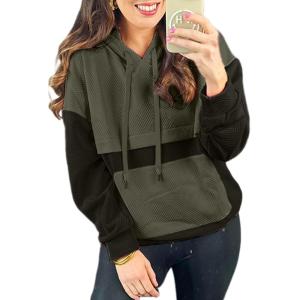imageSHEWIN Womens Hoodies Casual Long Sleeve Textured Pullover Tops Loose Fit Drawstring Sweatshirt with PocketGreen