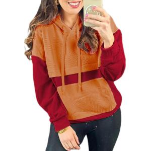 imageSHEWIN Womens Hoodies Casual Long Sleeve Textured Pullover Tops Loose Fit Drawstring Sweatshirt with PocketRed