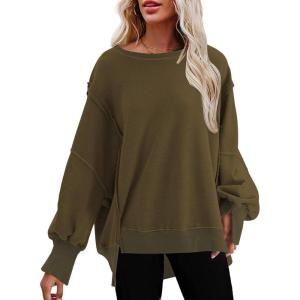 imageSHEWIN Womens Oversized Reverse Seam Sweatshirt Casual Long Sleeve Pullover Tops Lightweight Loose Crewneck SweatshirtsA Brown