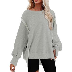 imageSHEWIN Womens Oversized Reverse Seam Sweatshirt Casual Long Sleeve Pullover Tops Lightweight Loose Crewneck SweatshirtsA Gray