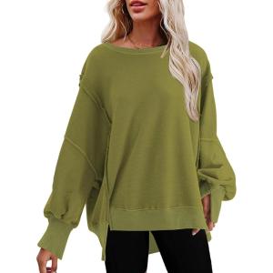 imageSHEWIN Womens Oversized Reverse Seam Sweatshirt Casual Long Sleeve Pullover Tops Lightweight Loose Crewneck SweatshirtsA Green
