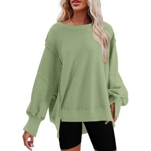 imageSHEWIN Womens Oversized Reverse Seam Sweatshirt Casual Long Sleeve Pullover Tops Lightweight Loose Crewneck SweatshirtsA Light Green