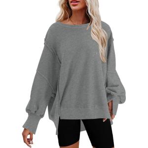 imageSHEWIN Womens Oversized Reverse Seam Sweatshirt Casual Long Sleeve Pullover Tops Lightweight Loose Crewneck SweatshirtsA Medium Grey