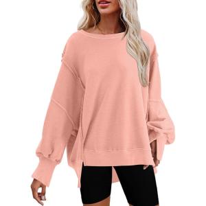 imageSHEWIN Womens Oversized Reverse Seam Sweatshirt Casual Long Sleeve Pullover Tops Lightweight Loose Crewneck SweatshirtsA Peach Blossom