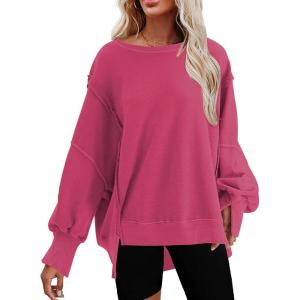 imageSHEWIN Womens Oversized Reverse Seam Sweatshirt Casual Long Sleeve Pullover Tops Lightweight Loose Crewneck SweatshirtsA Rose