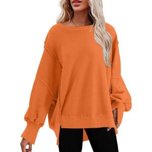 imageSHEWIN Womens Oversized Reverse Seam Sweatshirt Casual Long Sleeve Pullover Tops Lightweight Loose Crewneck SweatshirtsN Carrot
