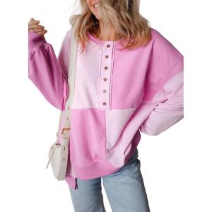 imageSHEWIN Womens Oversized Sweatshirts Casual Loose Button Henley Fashion Comfort Colors Pullover TopsPink