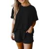 imageSHEWIN Two 2 Piece Sets for Women Short Sleeve Shirts High Waisted Shorts with Pockets Pajamas Lounge Matching SetDark Black