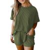 imageSHEWIN Two 2 Piece Sets for Women Short Sleeve Shirts High Waisted Shorts with Pockets Pajamas Lounge Matching SetVineyard Green