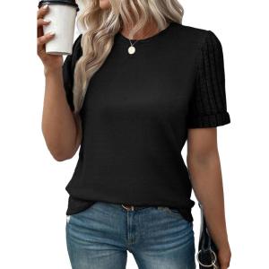 imageSHEWIN Womens Short Sleeve Summer Tops Crewneck Knit Solid Loose Casual Basic T Shirts Tee BlousesBlack
