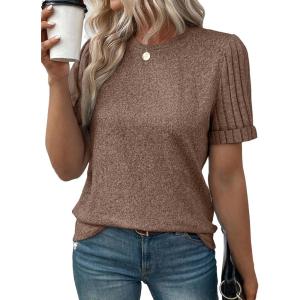 imageSHEWIN Womens Short Sleeve Summer Tops Crewneck Knit Solid Loose Casual Basic T Shirts Tee BlousesDark Brown