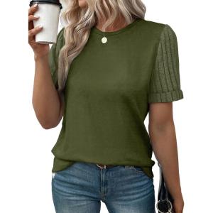 imageSHEWIN Womens Short Sleeve Summer Tops Crewneck Knit Solid Loose Casual Basic T Shirts Tee BlousesFern Green