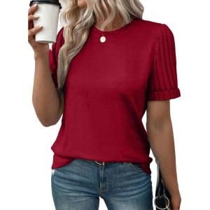 imageSHEWIN Womens Short Sleeve Summer Tops Crewneck Knit Solid Loose Casual Basic T Shirts Tee BlousesRacing Red