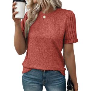 imageSHEWIN Womens Short Sleeve Summer Tops Crewneck Knit Solid Loose Casual Basic T Shirts Tee BlousesRed