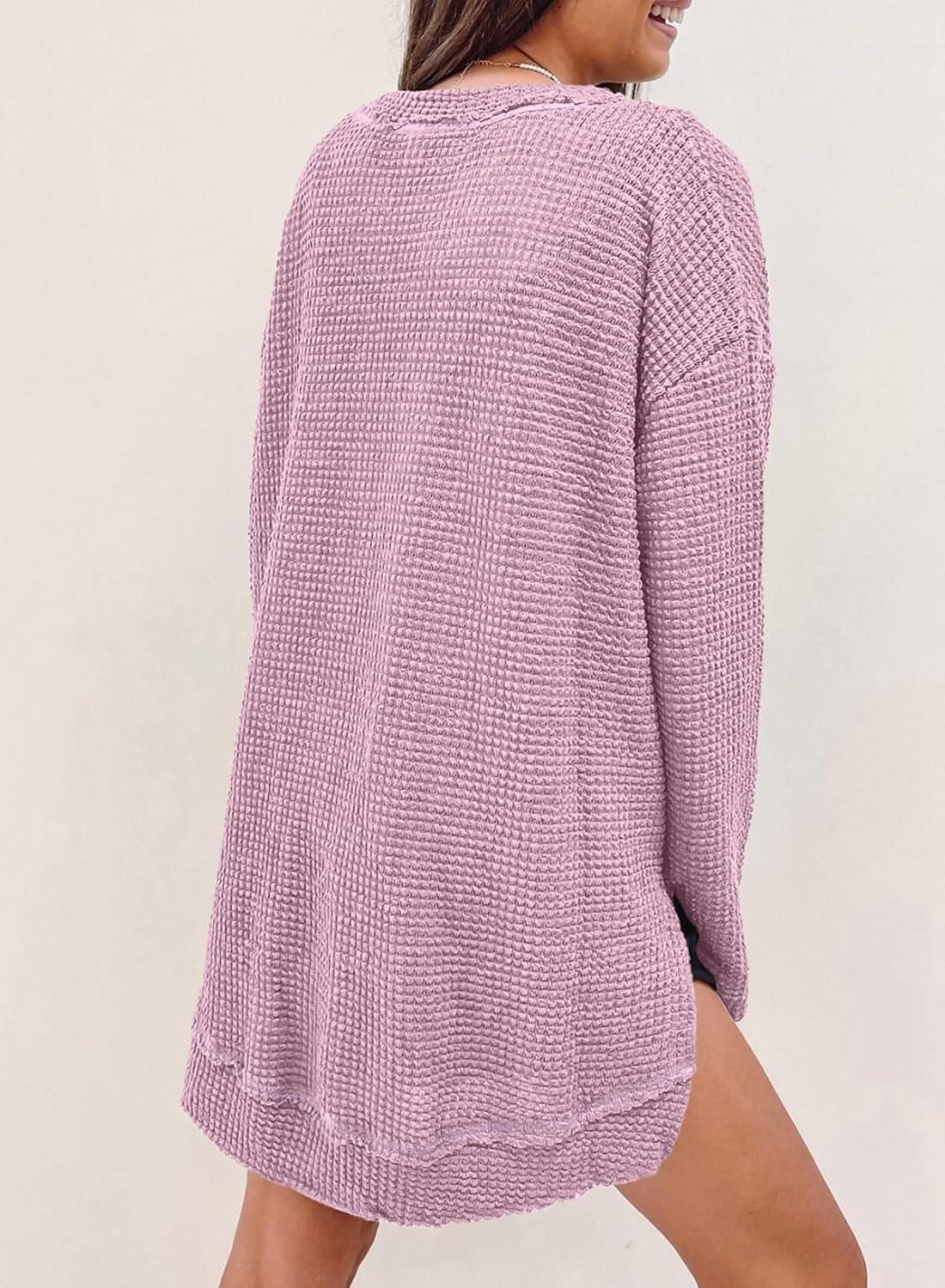 imageSHEWIN Long Sleeve Shirts For Women Oversized Sweatshirt Crewneck Waffle Knit Fall Tops for Women 20259 Light Purple