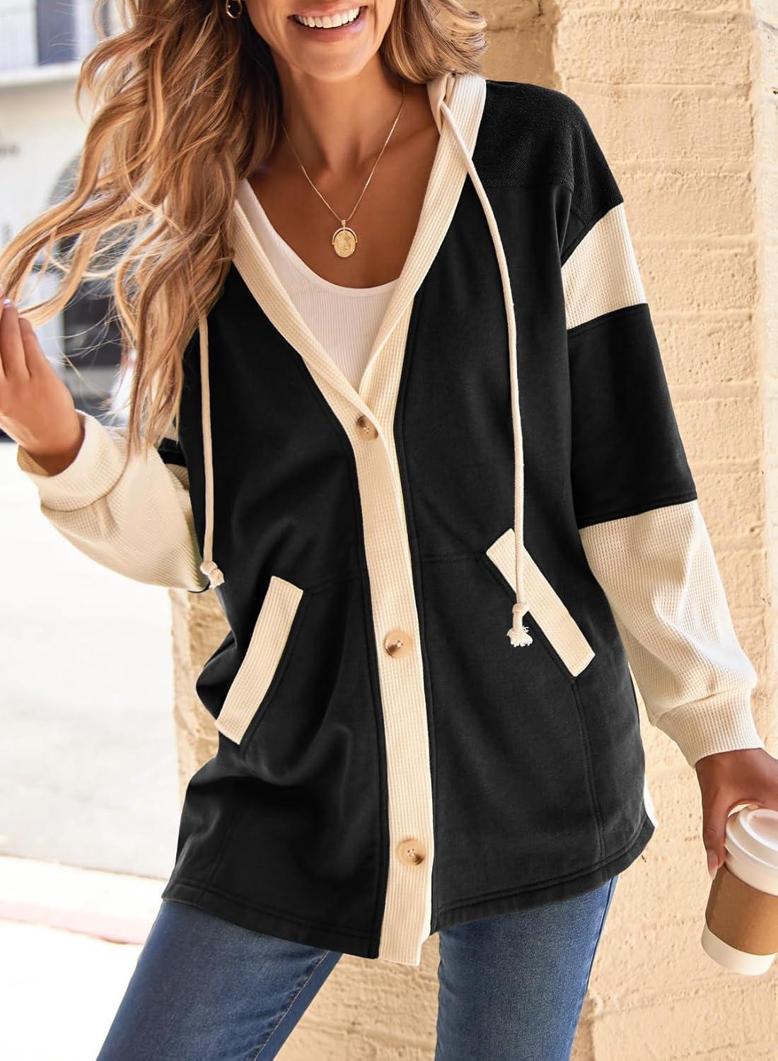 imageSHEWIN Oversized Sweatshirt For Women Casual Long Sleeve Button Down Hoodies Womens Fall Fashion 2025Black