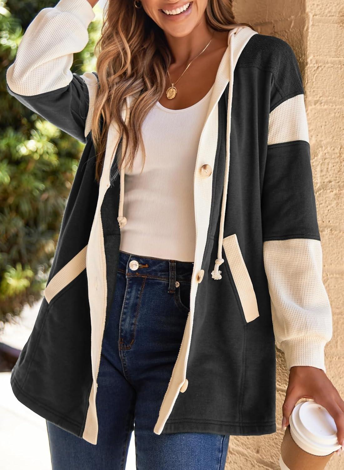 imageSHEWIN Oversized Sweatshirt For Women Casual Long Sleeve Button Down Hoodies Womens Fall Fashion 2025Black