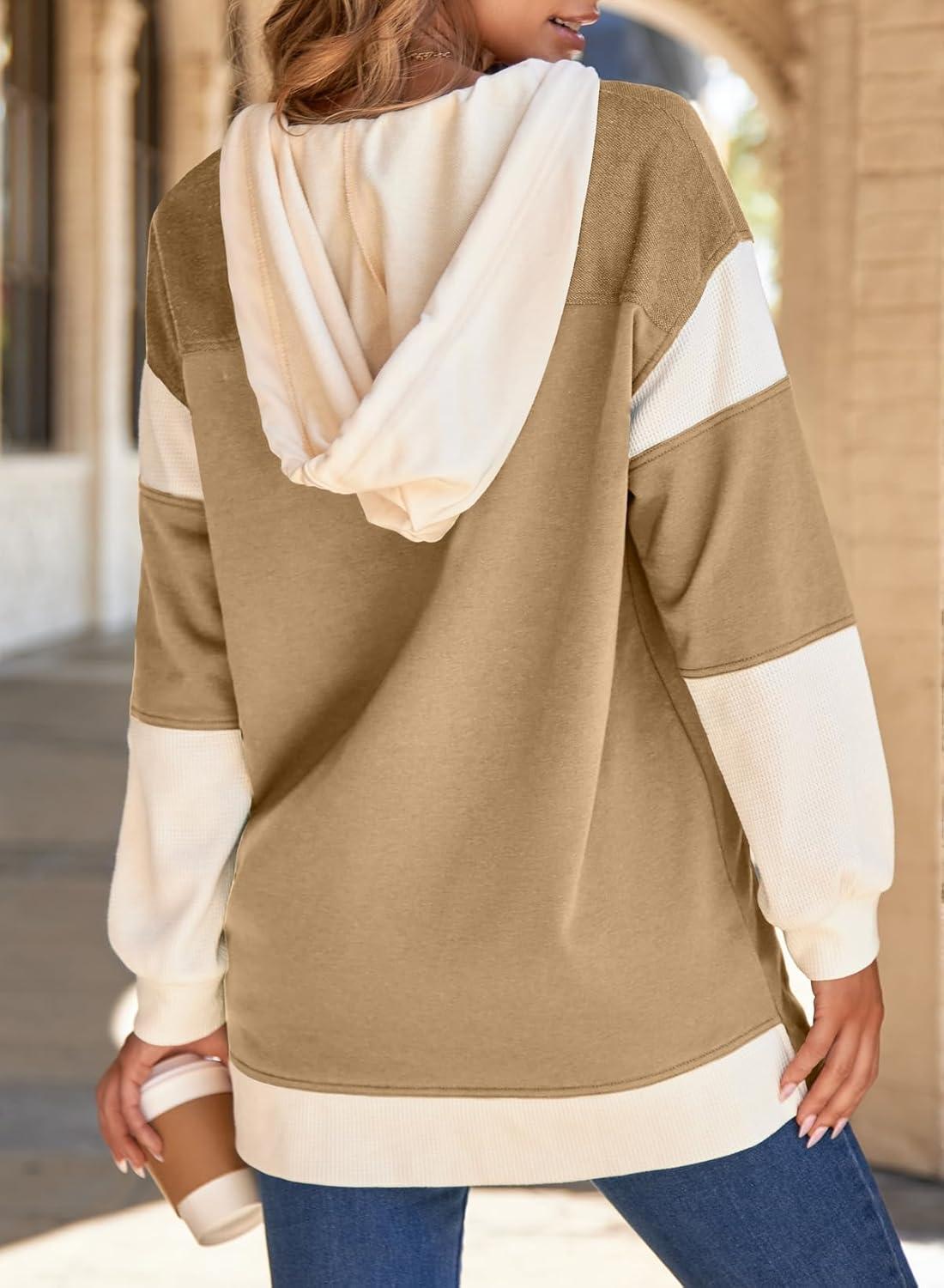 imageSHEWIN Oversized Sweatshirt For Women Casual Long Sleeve Button Down Hoodies Womens Fall Fashion 2025Light French Beige