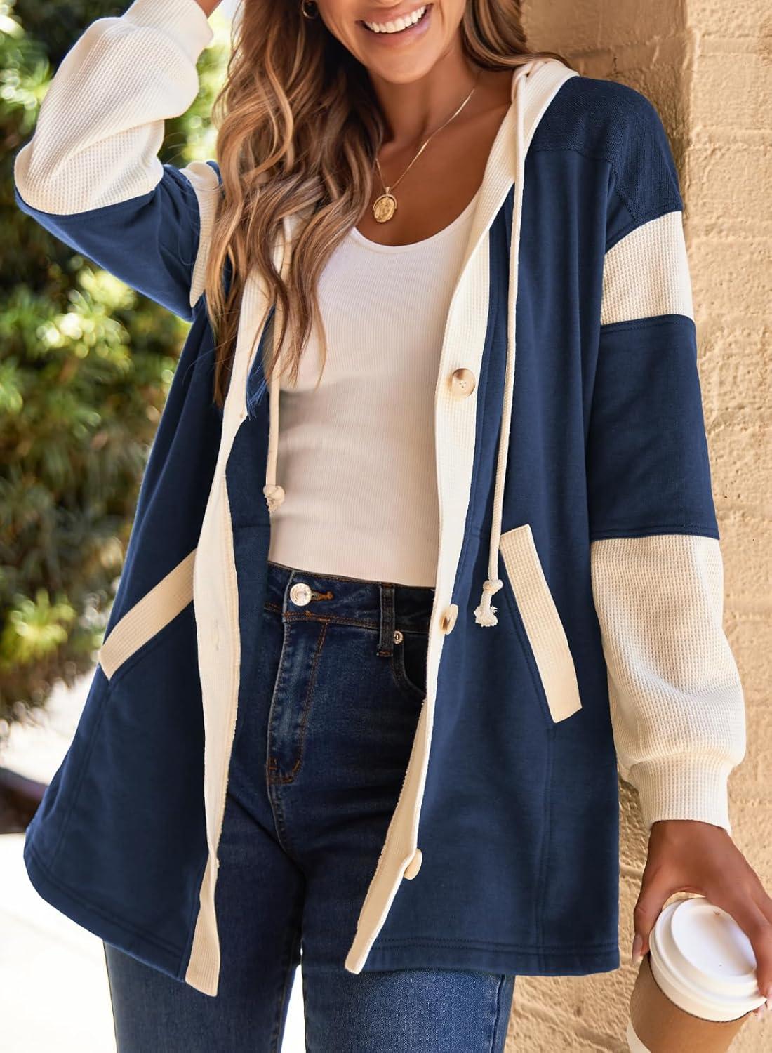 imageSHEWIN Oversized Sweatshirt For Women Casual Long Sleeve Button Down Hoodies Womens Fall Fashion 2025Sail Blue