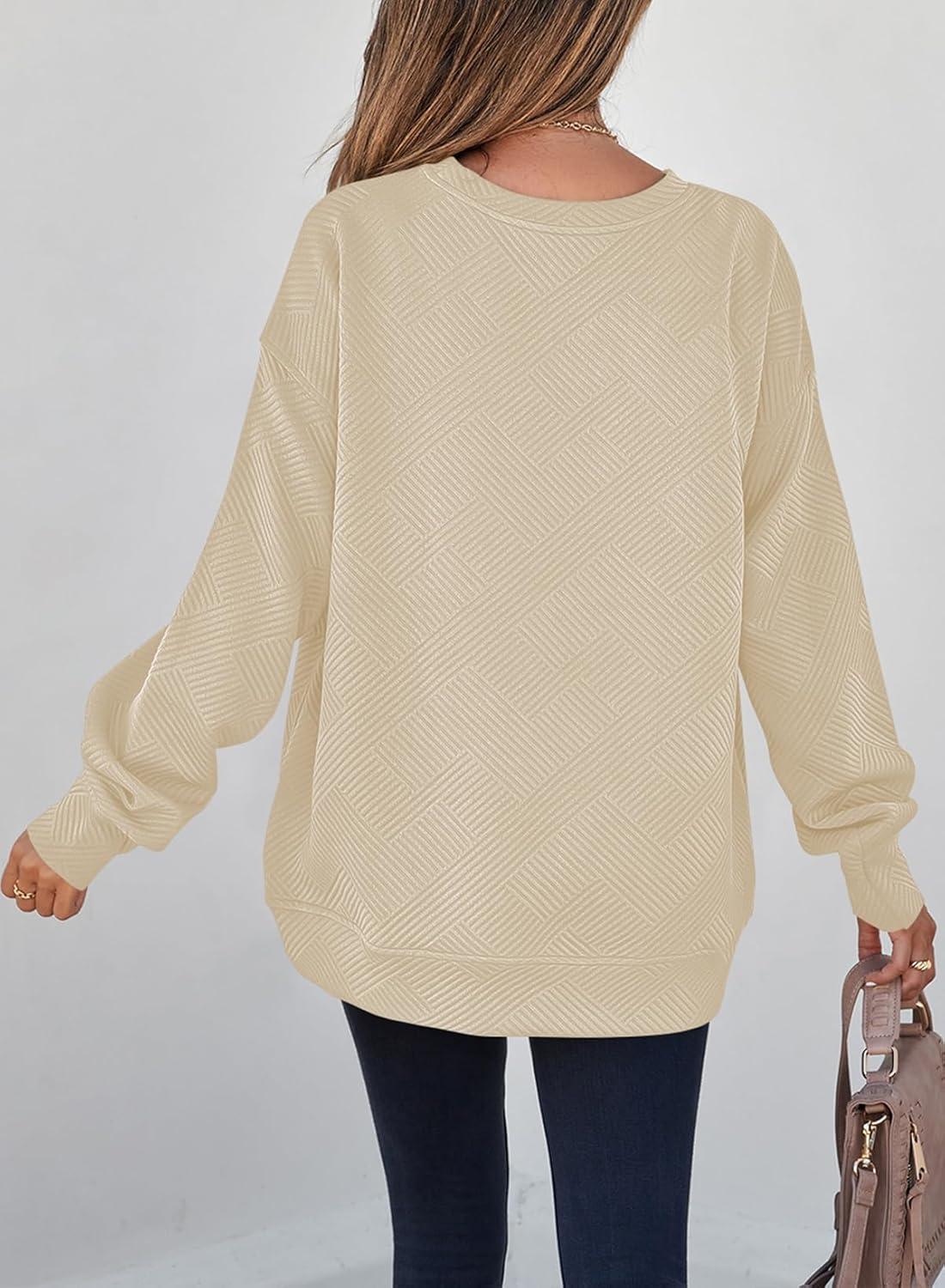 imageSHEWIN Womens Fall Fashion 2025 Long Sleeve Shirts Crewneck Loose Textured Tunic Tops Solid Pullover Sweatshirt With PocketsApricot