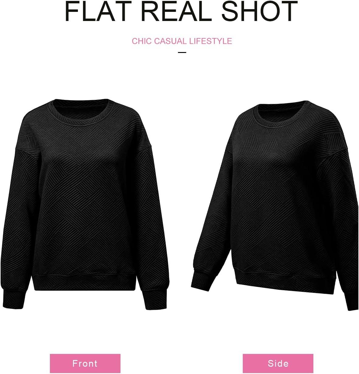 imageSHEWIN Womens Fall Fashion 2025 Long Sleeve Shirts Crewneck Loose Textured Tunic Tops Solid Pullover Sweatshirt With PocketsBlack