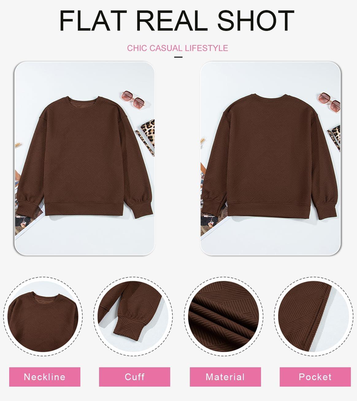 imageSHEWIN Womens Fall Fashion 2025 Long Sleeve Shirts Crewneck Loose Textured Tunic Tops Solid Pullover Sweatshirt With PocketsCoffee