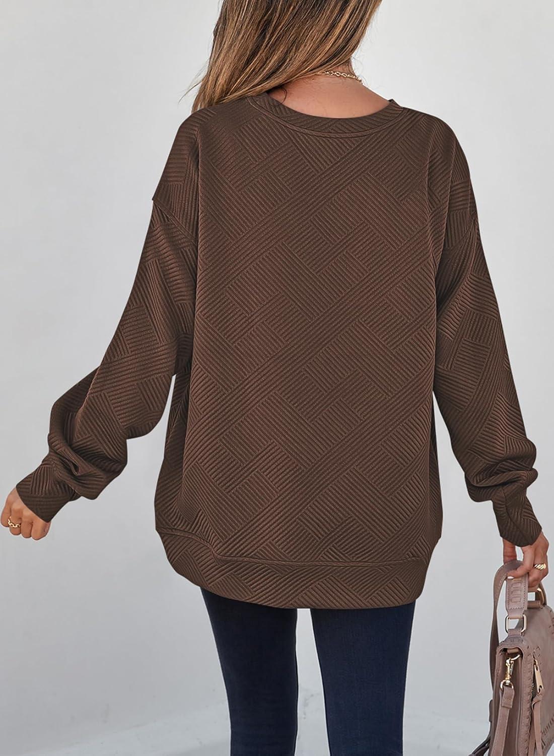 imageSHEWIN Womens Fall Fashion 2025 Long Sleeve Shirts Crewneck Loose Textured Tunic Tops Solid Pullover Sweatshirt With PocketsCoffee