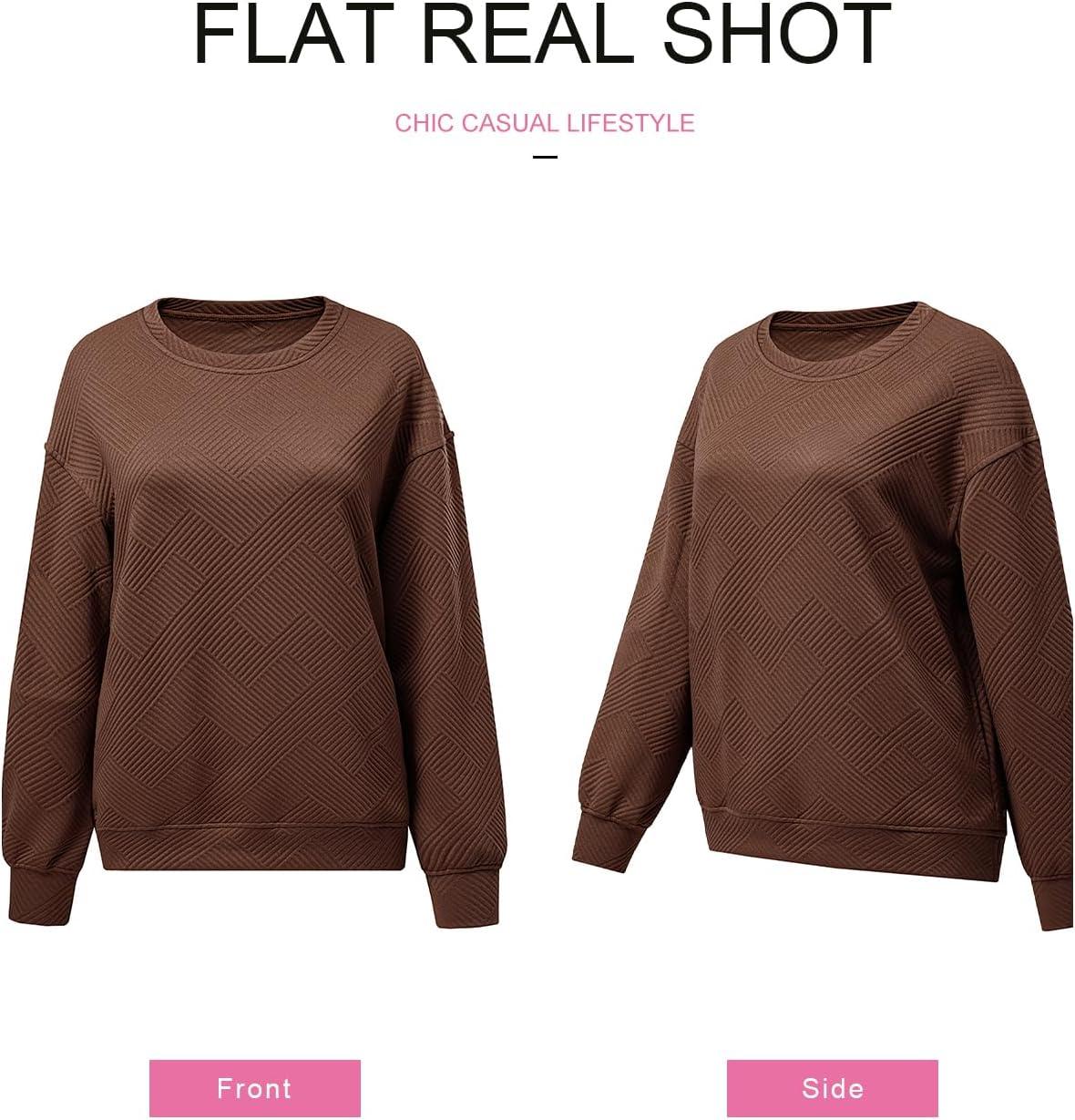 imageSHEWIN Womens Fall Fashion 2025 Long Sleeve Shirts Crewneck Loose Textured Tunic Tops Solid Pullover Sweatshirt With PocketsCoffee