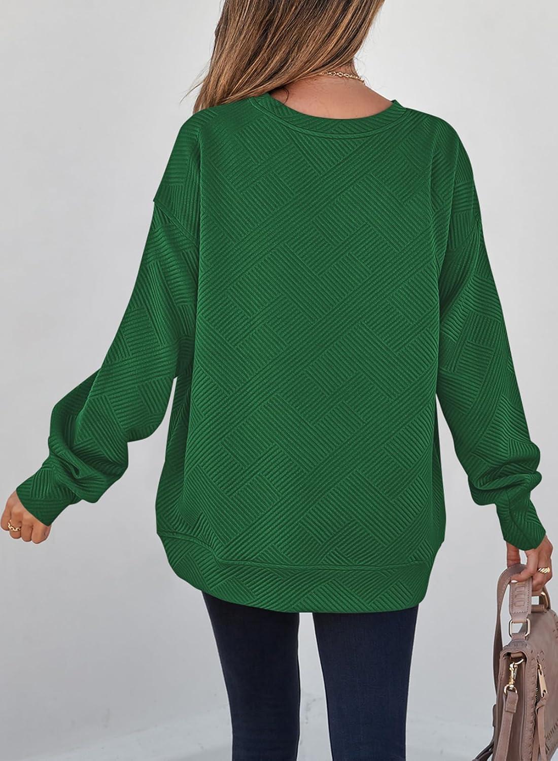 imageSHEWIN Womens Fall Fashion 2025 Long Sleeve Shirts Crewneck Loose Textured Tunic Tops Solid Pullover Sweatshirt With PocketsDark Green